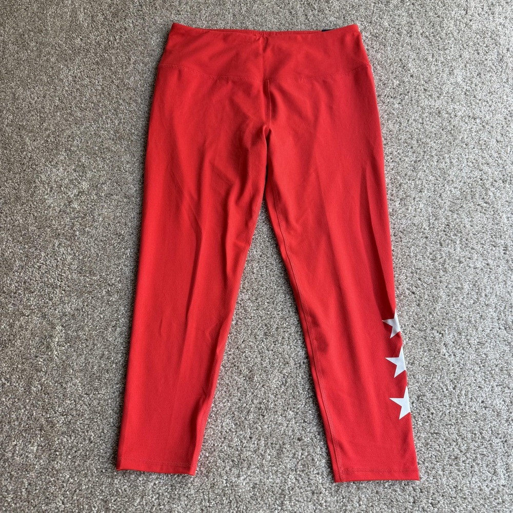 DSG Leggings Womens Large Red Ankle Performance Stars Stretch Yoga Gym Workout